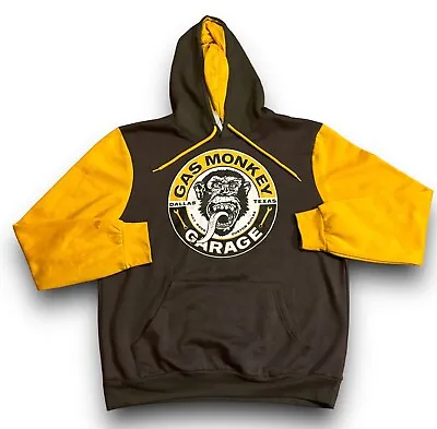 Gas Monkey Garage Sweatshirt Mens Large Yellow Pullover Hoodie Sweater Jacket • $6.83