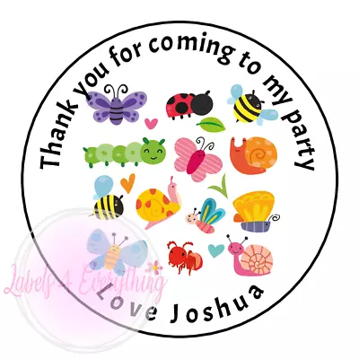 Personalised Bug Birthday Stickers Ladybird Butterfly Party Thank You Sweet Cone • £1.99