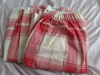 Pair Of Laura Ashley Lined Cotton Pink And Cream Pink Check Gingham  Curtains • £45