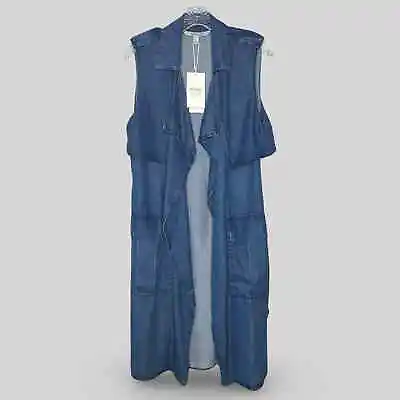 NEW Zara Trafaluc Long Chambray Denim Vest Belt Cargo Pockets Oversized Size S  • $49.99