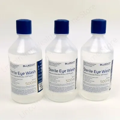 Eye Wash Bottles 500ml Sterile Saline Solution Expiry Jun 2028 Pack Of 3 Bottles • £10.99