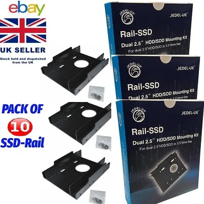 SSD RAIL Dual 2.5  To 3.5  SSD To HDD Adaptor Hard Drive Bay Mount Bracket Kit • £9.99