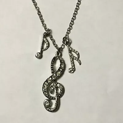 Charm Necklace Music Rhinestone Musical Note Silver Tone Instrument Chorus Band • $2.99