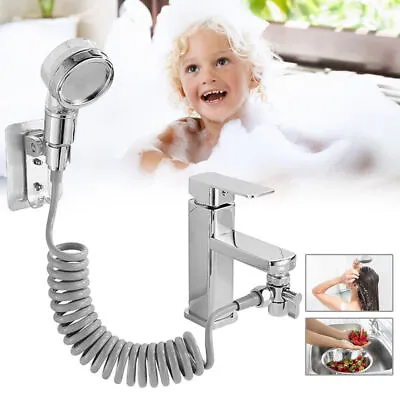 Hose Handheld Shower Head Spray Tap Attachment Set Bathroom Faucet Sprayer Sink • £10.22