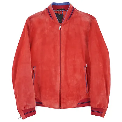 Zilli Washed Red Suede Leather Bomber Jacket With Contrast Details 3XL (Eu 58) • $2995