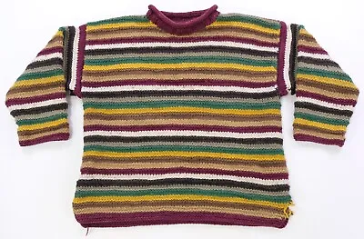 Rare Vintage BACK COUNTRY Rainbow Striped Wool Handmade Knit Sweater 80s 90s • $59.99