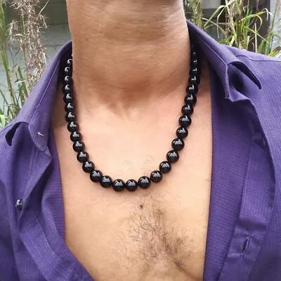 Mens 10mm Natural Black Obsidian Bead Necklace Choker Men Necklace Jewelry 20'' • $13.99