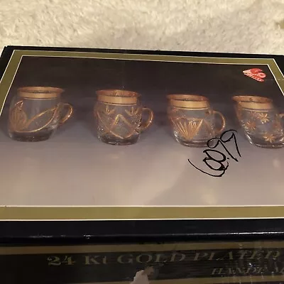 Al Saif Gallery Tea Espresso Cups Clear With Gold SaucerSet Of 6 Turkish Arabic • $65