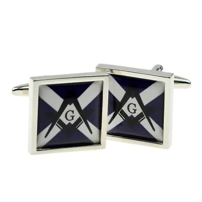 CUFFLINKS Scottish Saltire Flag With Masonic G Design Mens Present Gift Box • £15.73