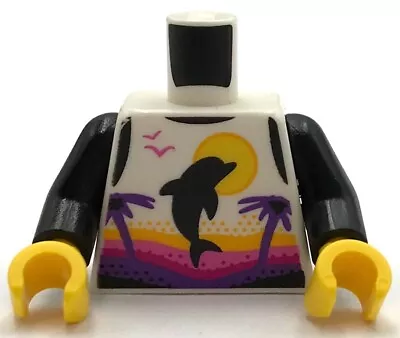 Lego New Minifig White Torso Female Wetsuit W/ Sun Black Dolphin Palm Trees Part • $3.37