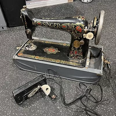 Antique SINGER Red Eye Sewing Machine  Vintage Model 66 - Machine Case Foot Etc • $100