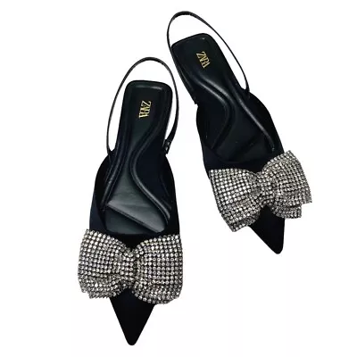 Zara Rhinestone Bow Embellished Black Sling Backs. Women’s Size 36/6 Bloggers • $48.30