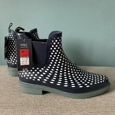 £16.99 • Buy Marks & Spencer Ladies Short Wellingtons Wellies Navy Blue Spotty Size 7 Rrp £25
