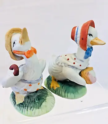 Vintage Anthropomorphic Ducks Geese Figurines Pair Couple Dressed Up Porcelain • $9.95