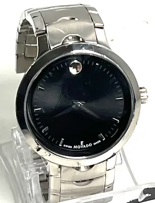 Movado Luno Mens Museum Black Dial Stainless Steel Quartz Watch - 0607041 • $217.85