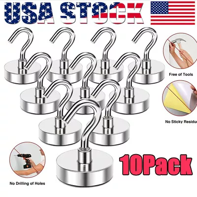 NEW 10 Pack Dia Strong Magnetic Hook Hanger N52 Neodymium Clamping Magnet Hooks • $8.92