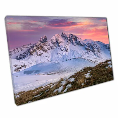 Colourful Sunset Snowy Winter Mountains Beautiful Scene Photography Print Canvas • £17.26