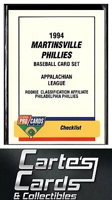 Martinsville Phillies Checklist 1994 Fleer ProCards #3312 Martinsville Phillies • $1.95
