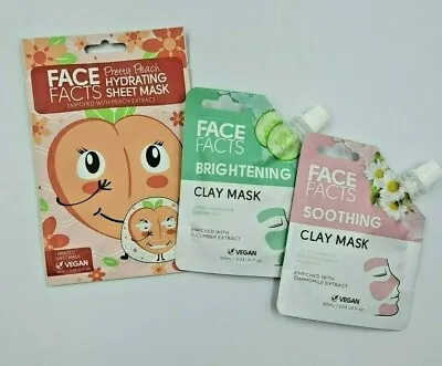 3 Packs Face Facts Soothing Brightening Hydrating Face Masks Vegan Clay • £3.99