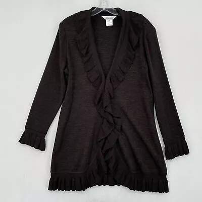 Exclusively Misook Cardigan Sweater Duster Womens Small Brown Knit Ruffle V Neck • $34.99