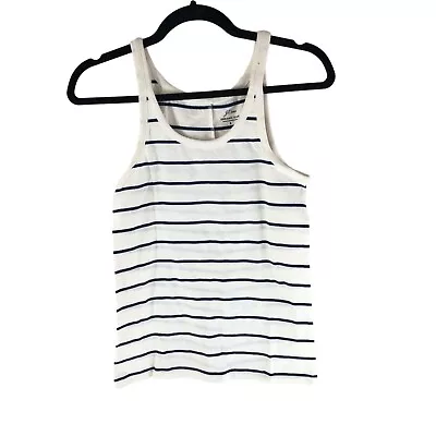 J. Crew Womens Scoopneck Tank Top Striped Organic Sub Cotton White Blue S • $12.74