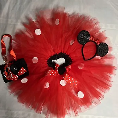 Minnie Mouse Red/Black 3rd Birthday Top &  TUTU & Headband Girl Outfit Set Size3 • $22.90