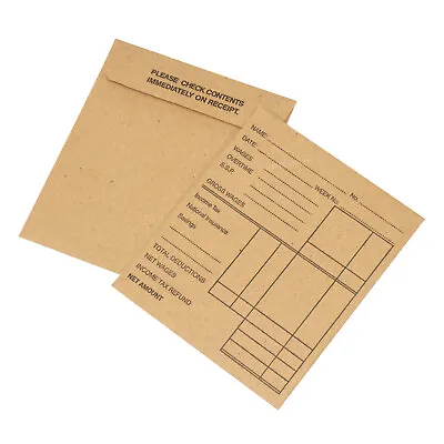 Small Brown Wage Payslip Envelopes 4.25  Manilla Peel & Seal Printed Packets Set • £16