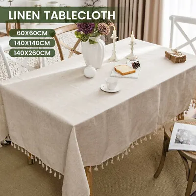 Tablecloth Linen Plain Table Cloths With Tassel Rectangular Square Home Decor◥ • £7.60
