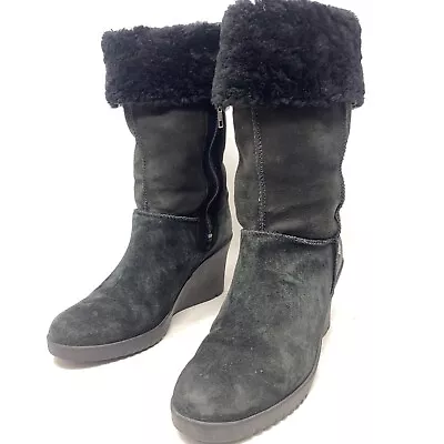 UGG Australia S/N 1941 Womens Joslyn Black Suede Fur Cuff Wedge Boots Sz 8 M • $39.99