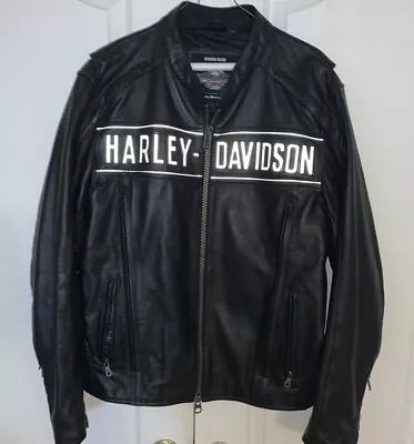 Harley Davidson Jacket Mens L Motorcycle Warrior B&S Reflective Leather Full Zip • $269.99