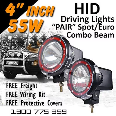 HID Xenon Driving Lights - Pair 4 Inch 55w Spot/Euro Combo Beam 4x4 4wd Off Road • $187.17