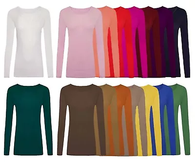 Women Plain T-shirt Ladies Long Sleeve Scoop Neck T Shirts Tops Plus Size 8-26 • £7.99