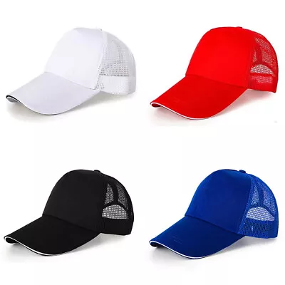 Baseball Mesh Cap Mens Womens Adjustable Plain Summer Classic Sports Sun Hat • £4.29