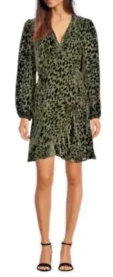 Alex Marie 12 Moss Velvet Burnout Animal Print Ruffle Wrap Party Dress MSRP $168 • $84