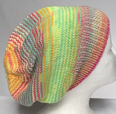 Unisex Adult Hand-knitted All Cotton-multi Slouchy-beanies Sew-ezy-australia • $25