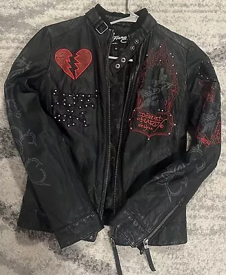 Ed Hardy Womens Vintage Leather Jacket Size Medium • $299.99