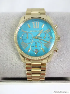 NEW Michael Kors Lexington Gold & Aqua Blue Unisex Ladies Watch MK7216 NWT + Box • $158.99