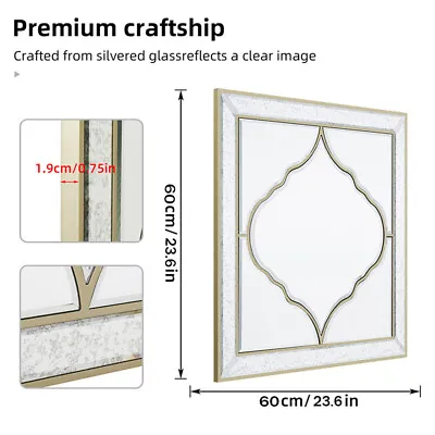Square Wall Mirror Silver Glass Vanity Mirror Art Beveled Gold Edge For Entryway • £119.91