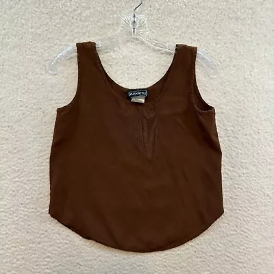 90s Vintage Blouse Layering Top S Small M Medium Brown Sleeveless Round Neck • $17