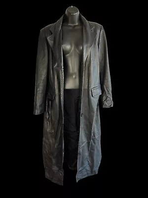 Preston & York Black Lambskin Leather Vintage Coat Women's M 40’ Long  Grunge • $75