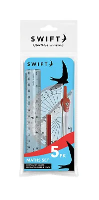 £2.95 • Buy 5 Piece Maths Set Stationery Back To School College GCSE Exam Compass Protractor