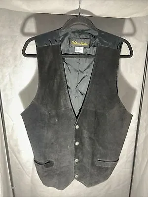 Western Frontier Black Suede Leather Vest Snap Closure Back Synch Size Medium • $33.99