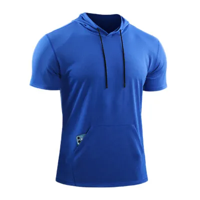 $21.34 • Buy Mens Short Sleeve Hooded Sport T Shirt Summer Sportswear Tops Hoodie Fitness Tee