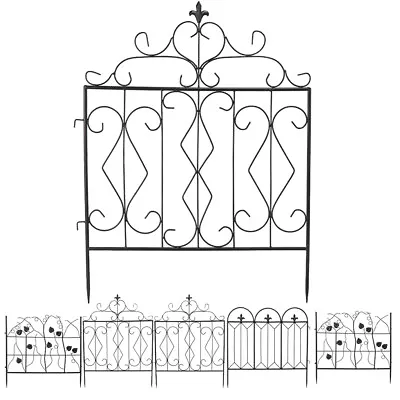 5 Panels Metal Garden Fence Gate Powder Coated Rustproof Outdoor Lawn Stake Edge • £62.95