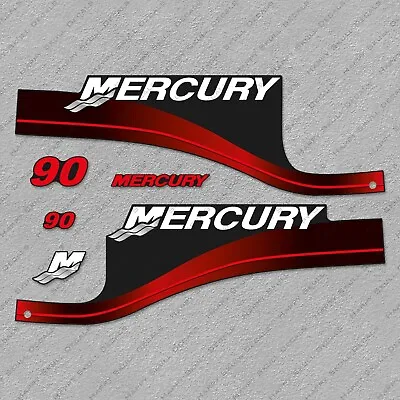 Mercury 90hp ELPTO Two Stroke 1999-2006 Outboard Engine Decals RED Sticker Set • $53.99