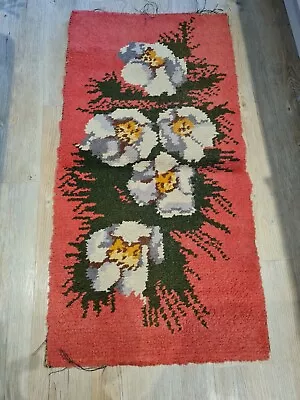 £44.49 • Buy Vintage Latch Hook Rug 50s 60s Pink Floral Prop Hearth Pansy Pink