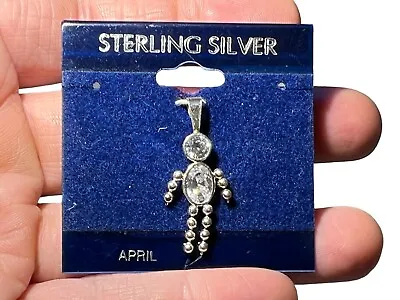 VTG Sterling Silver Birthstone Boy Child Charm Pendant April CZ Baby Mothers • $11.61