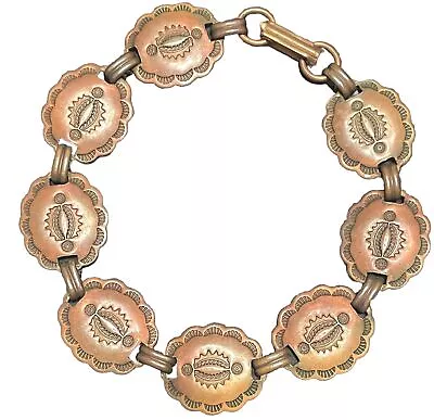 Vintage Etched Southwest Indian Style Genuine Copper Link Bracelet 8” Long • $49.98