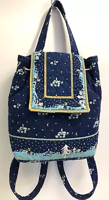 Rare VTG Vera Bradley Blue Holiday Mimi Drawstring Backpack Bookbag GUC W/Flaws* • $22.99