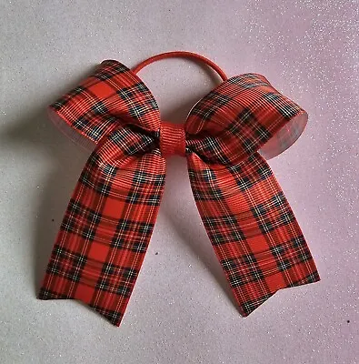 Handmade Red Tartan Grosgrain Ribbon Hair Cheer Bow Bobble  • £3.89